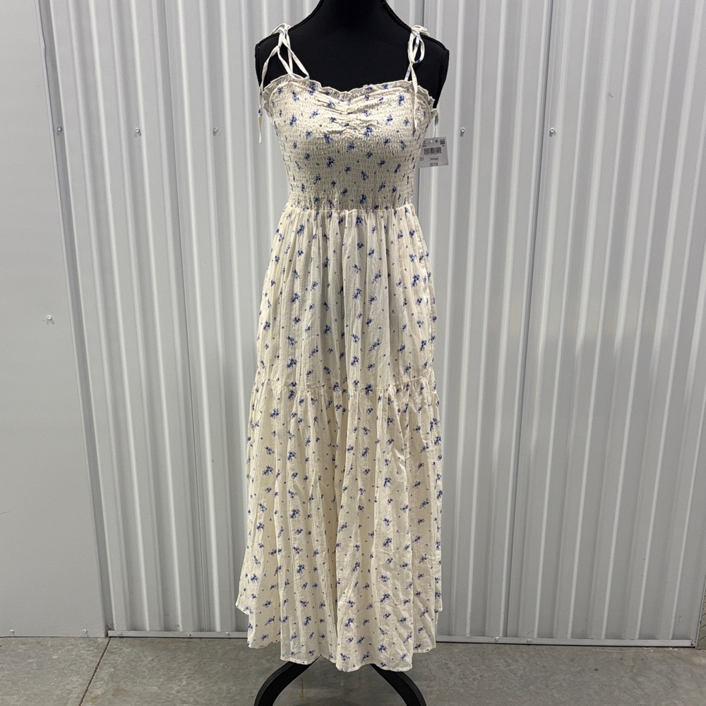 American Eagle Outfitters Cream and Blue Midi Dress